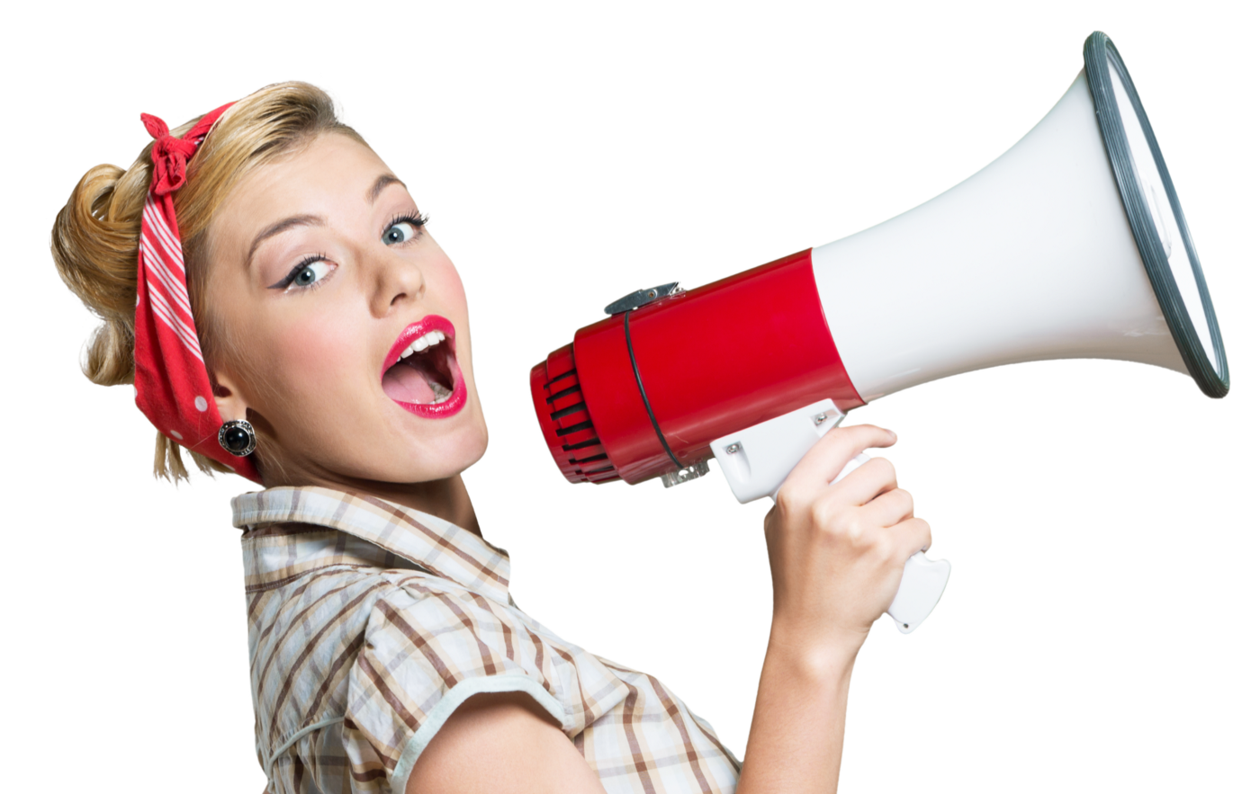 An image of a woman holding a megaphone